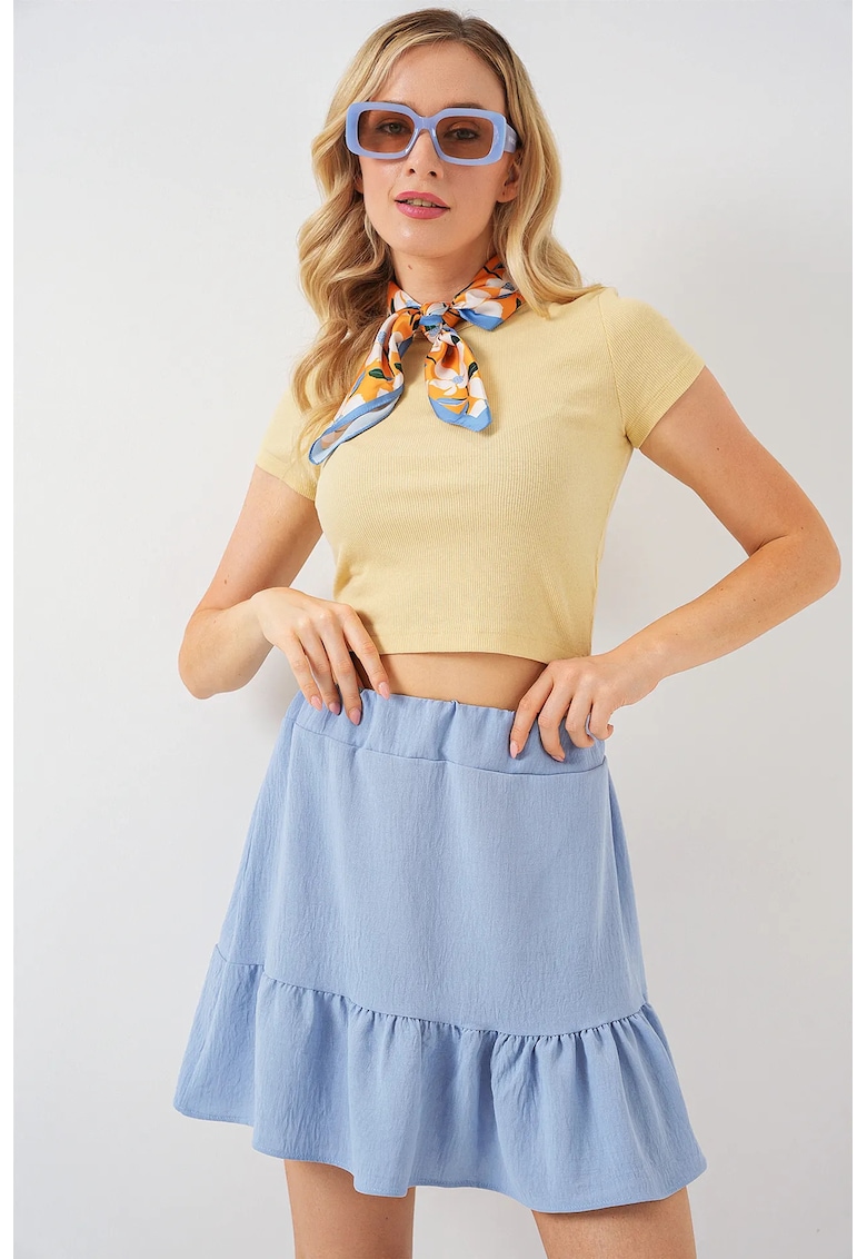 Fusta mini texturata  albastru - poliester-elastan