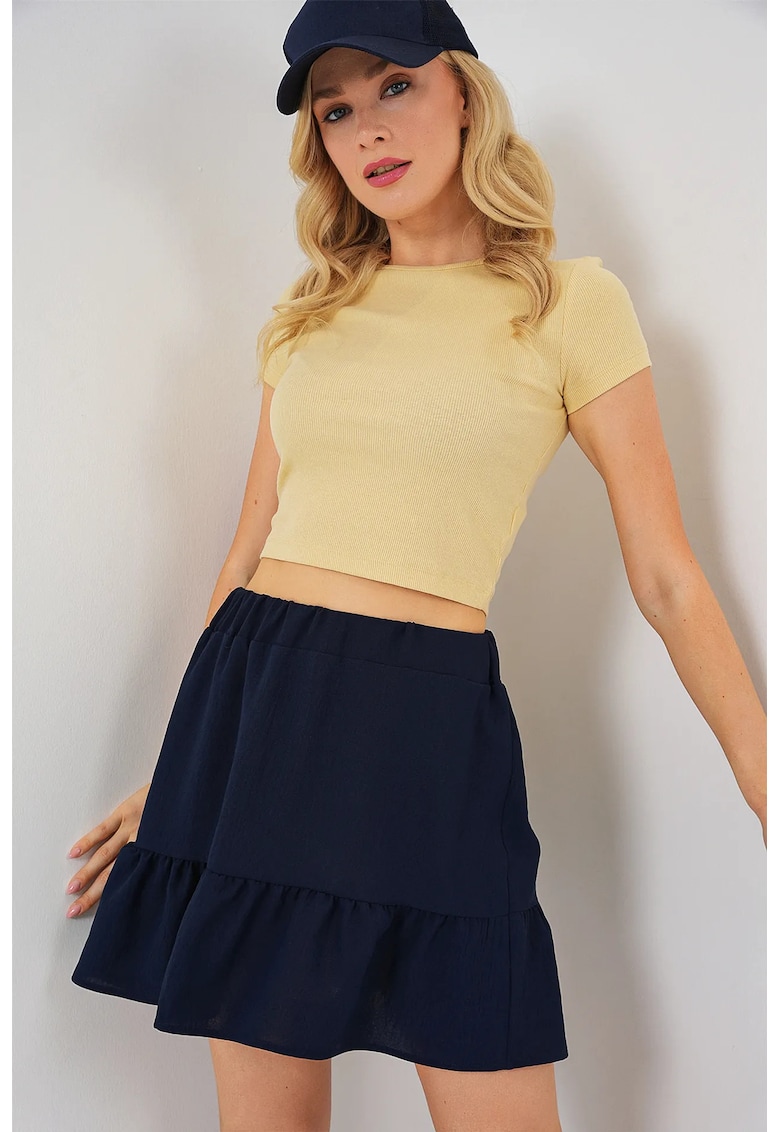 Fusta mini texturata HiCCUP - albastra - poliester-elastan