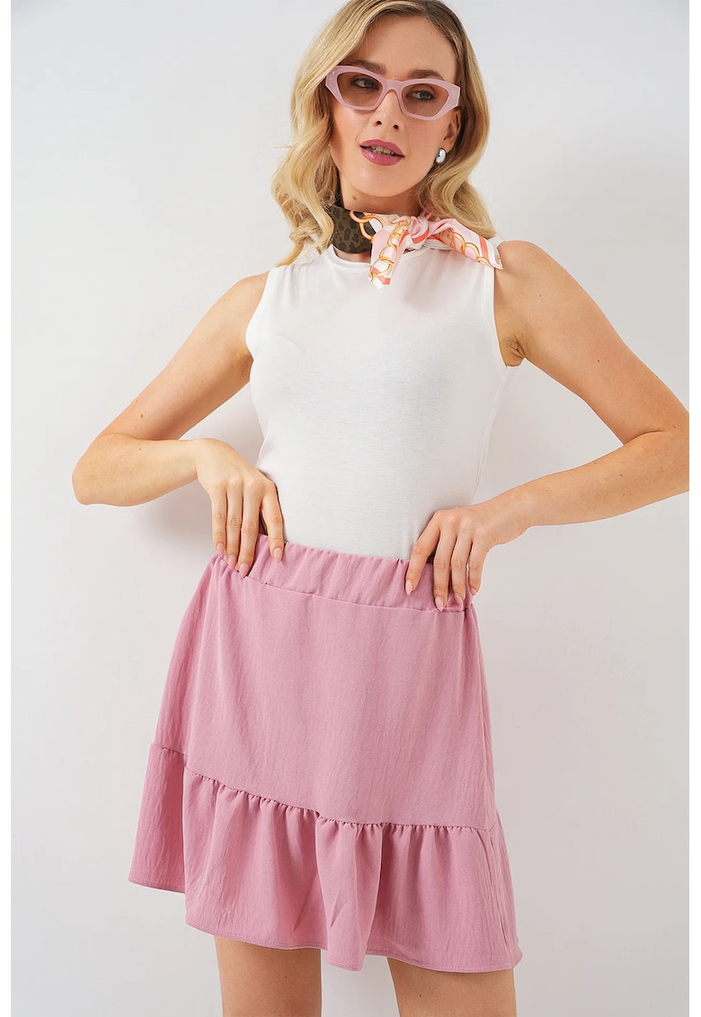 Fusta mini texturata HiCCUP - roz - poliester-elastan