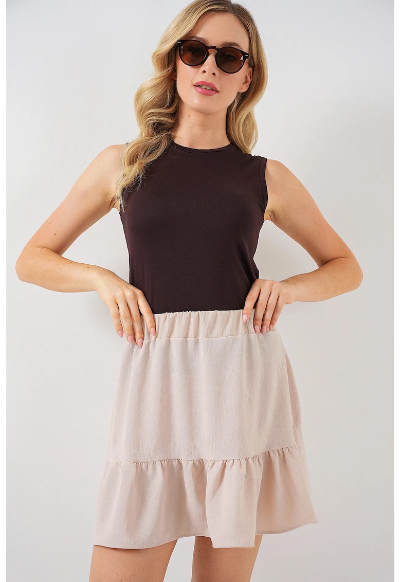 Fusta mini bej - poliester si elastan