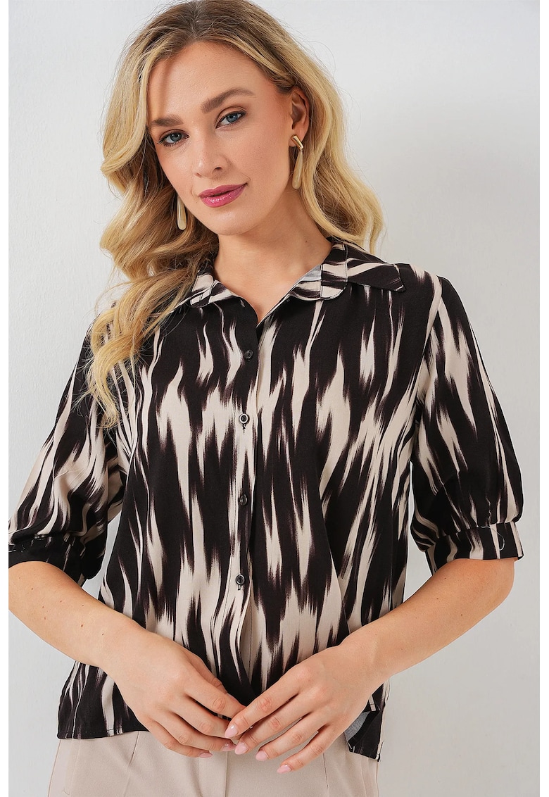 Camasa dama BDART - cu imprimeu - negru - bumbac