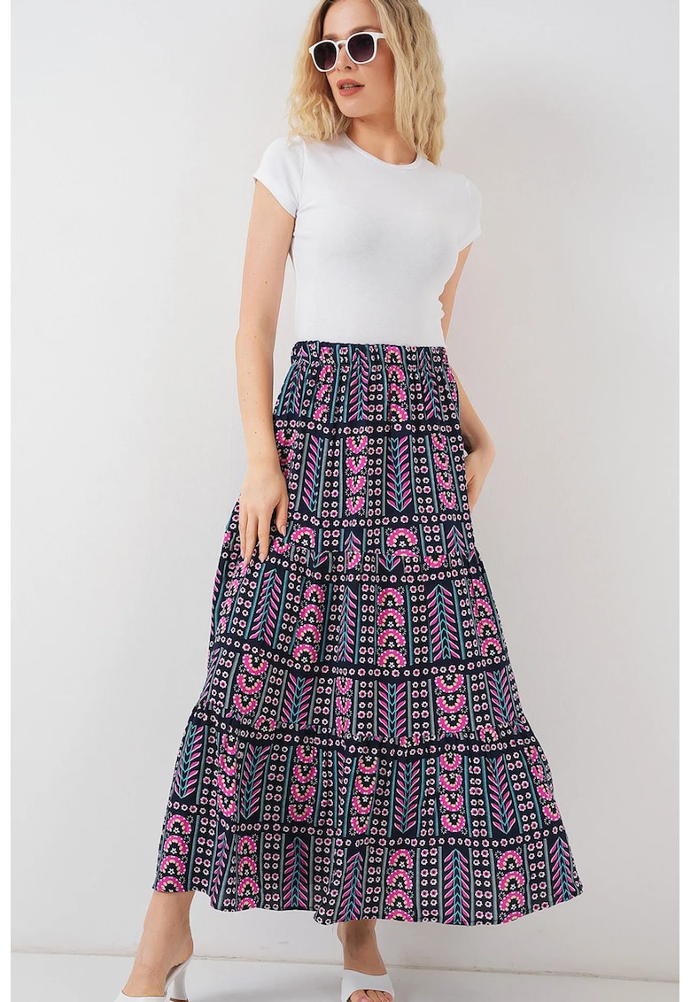 Fusta maxi HiCCUP cu model - albastru si roz - viscoza