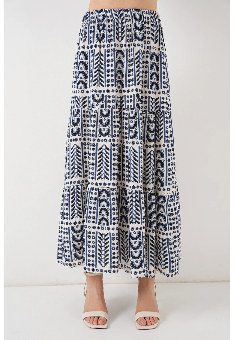 Fusta maxi  cu model - bej si albastru - din viscoza
