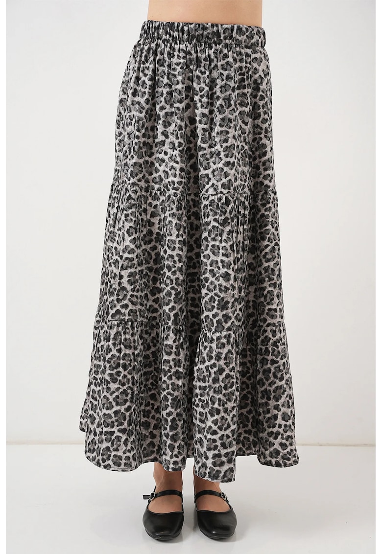 Fusta maxi HiCCUP cu model - gri - viscoza - design elegant