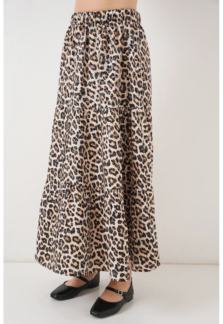 Fusta maxi HiCCUP cu model - maro - viscoza - design elegant