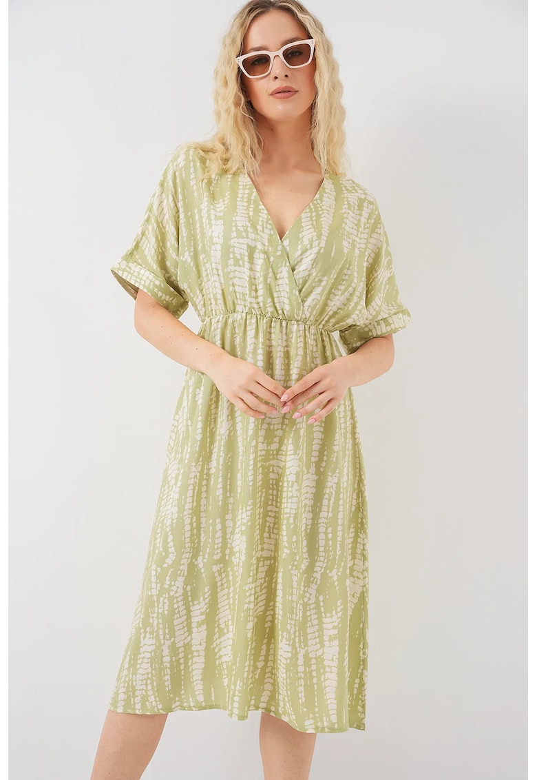 Rochie midi dama - HiCCUP cu decolteu in V - viscoza - verde