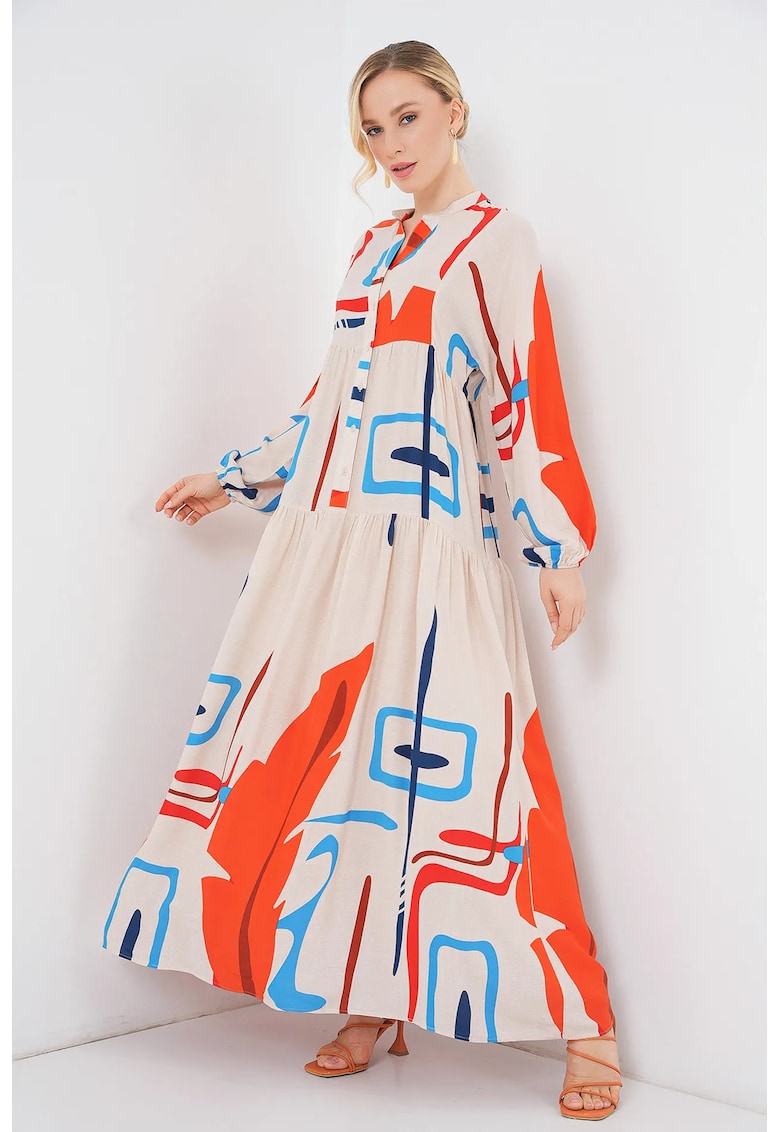 Rochie maxi lejera dama -  decolteu in V - viscoza - multicolor