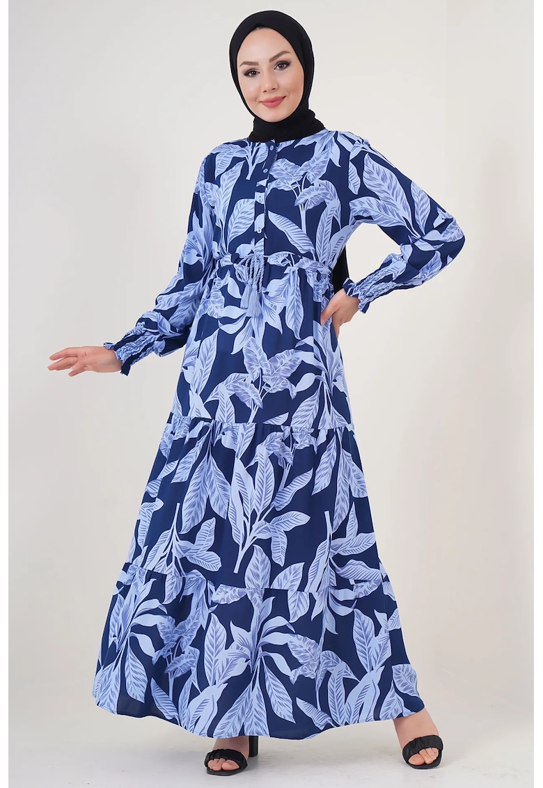 Rochie maxi dama -  viscoza - decolteu rotund - albastru