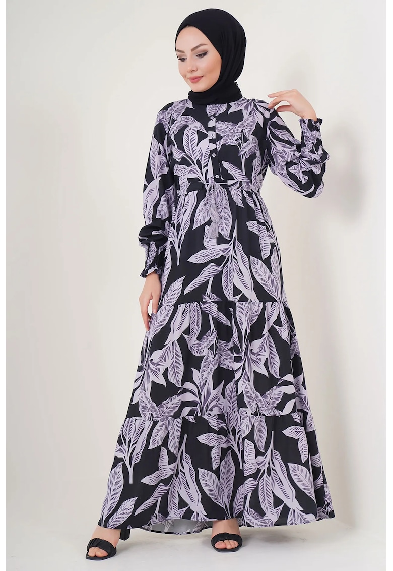 Rochie maxi dama -  viscoza - decolteu rotund - multicolor