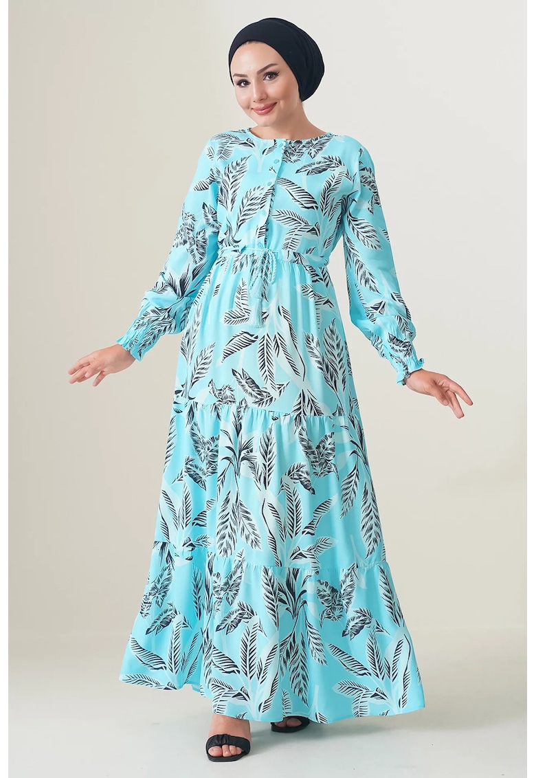 Rochie maxi dama -  viscoza - decolteu rotund - albastru deschis