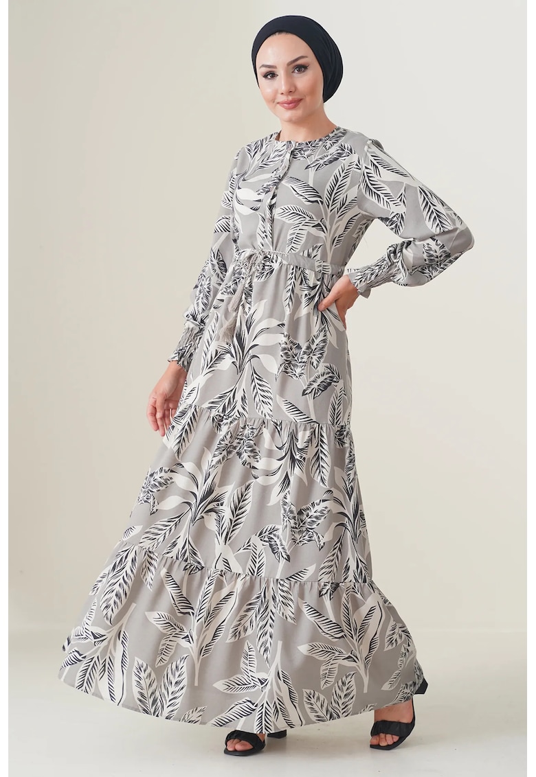 Rochie maxi dama - viscoza - decolteu rotund - bej -