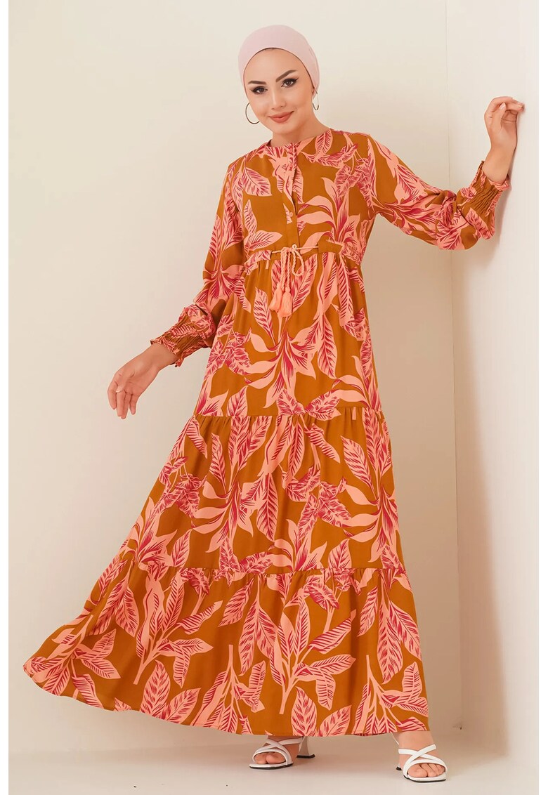 Rochie maxi dama  viscoza - decolteu rotund - multicolor