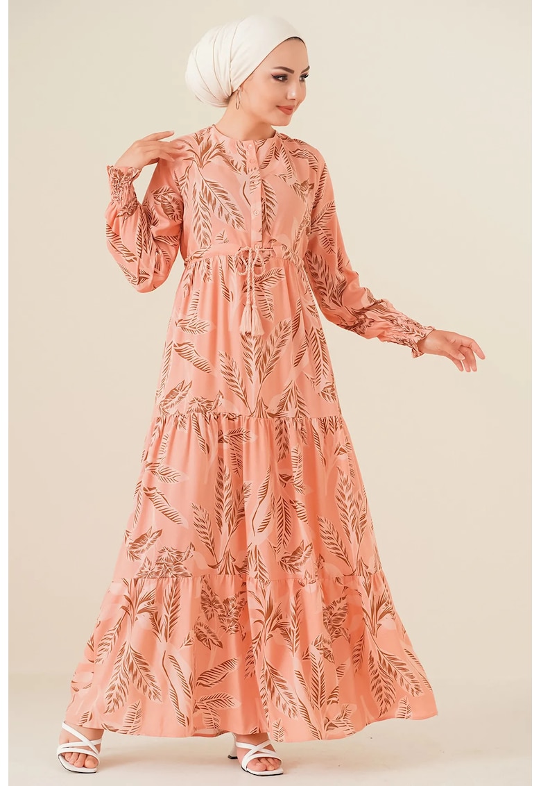 Rochie maxi dama viscoza - decolteu rotund - roz