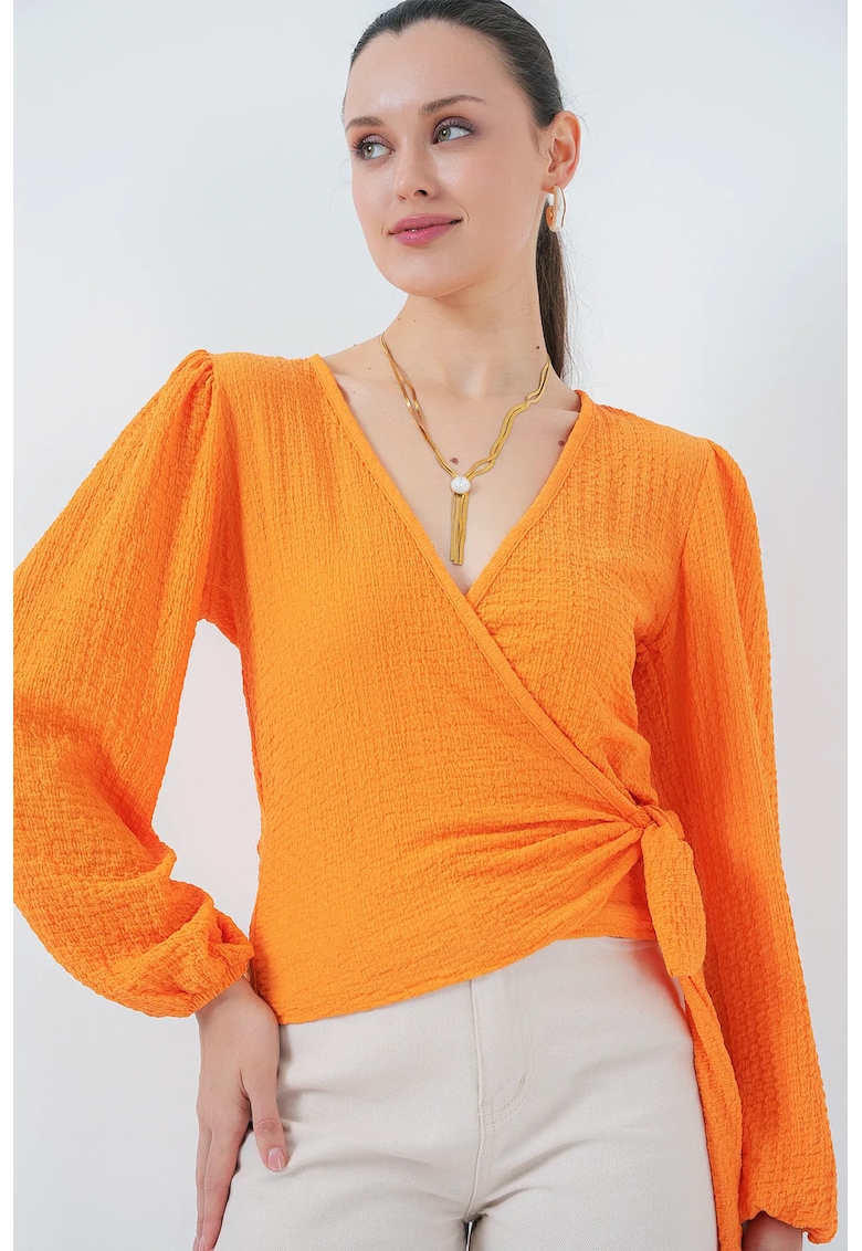 Bluza dama - Poliester/Lycra - Decolteu in V - Portocaliu