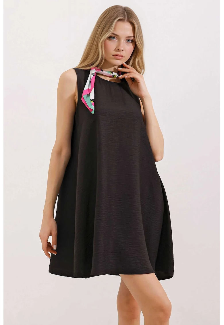 Rochie mini dama HiCCUP - viscoza/in - decolteu rotund - fara maneci - negru