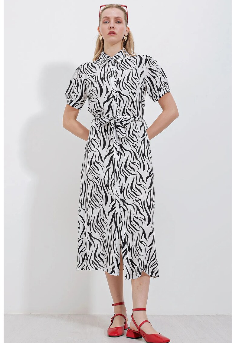 Rochie midi dama viscoza - imprimeu floral - Negru -