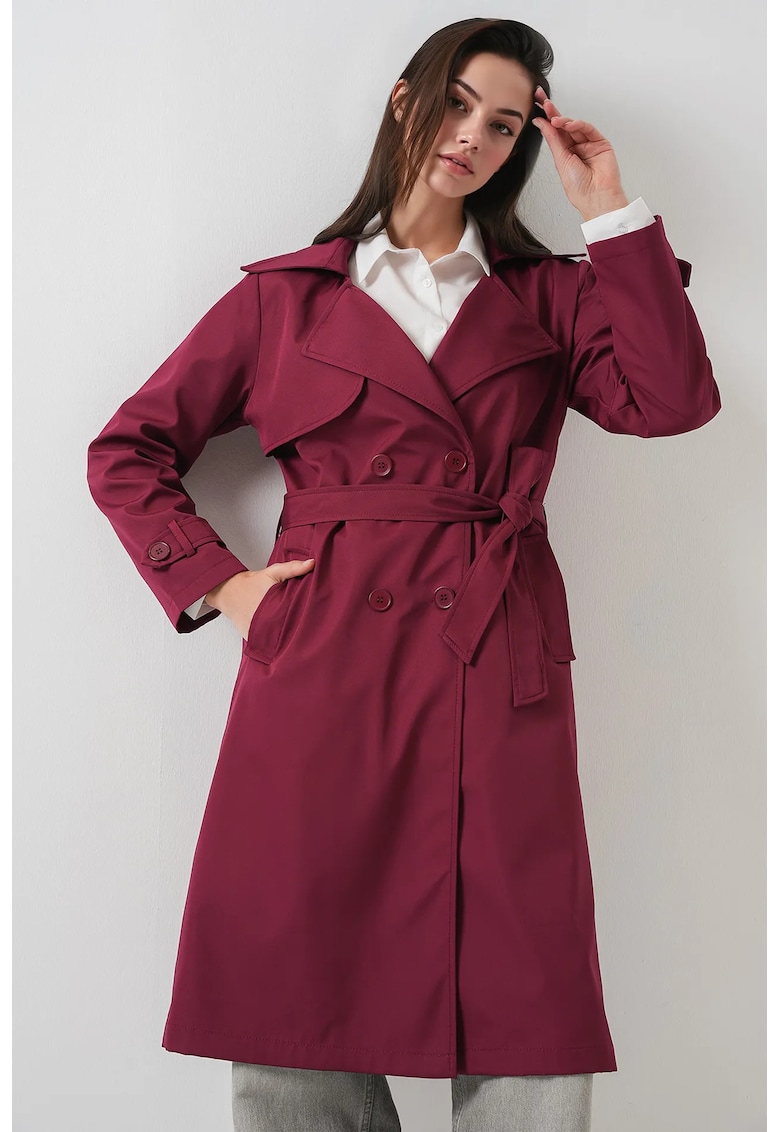 Palton dama -  captusit - cu doua randuri de nasturi - poliester - visiniu