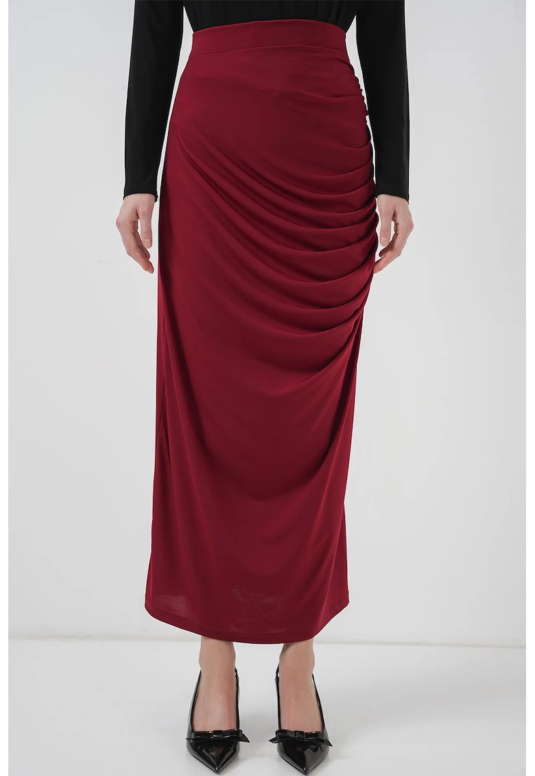 Fusta midi - HiCCUP - rosu - poliester-elastan - cu captuseala