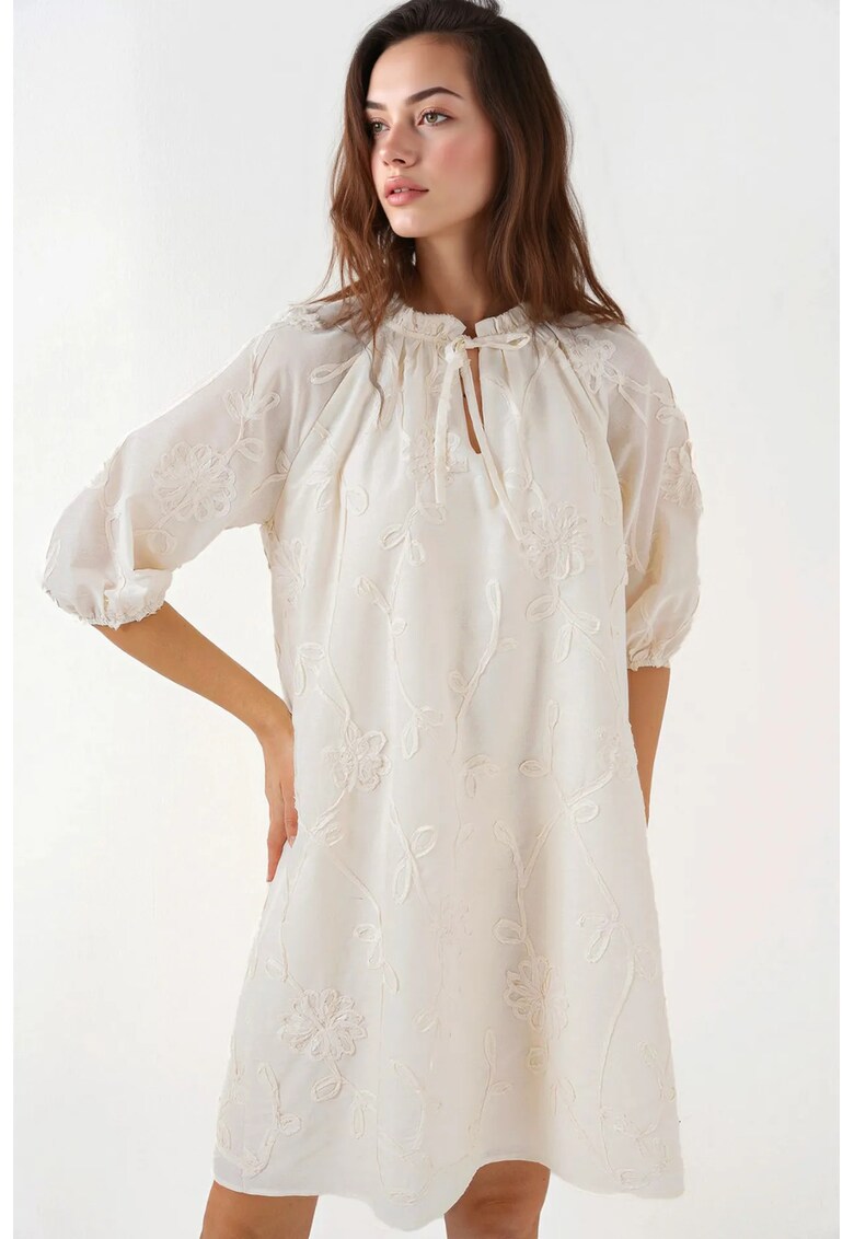 Rochie mini dama - HiCCUP - brodata - bumbac - bej