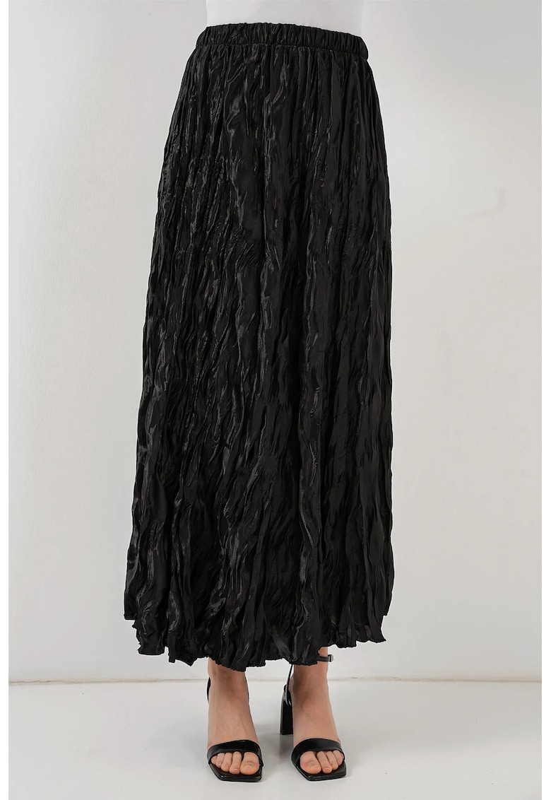 Fusta maxi -  texturata - cu captuseala - neagra - satin