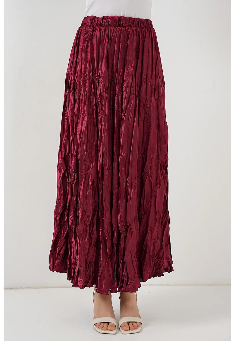 Fusta maxi texturata  cu captuseala - rosie - satin