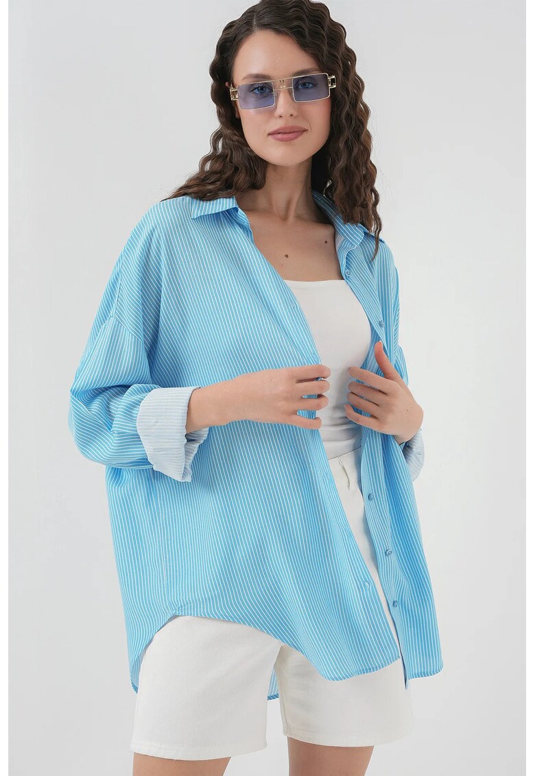 Camasa dama HiCCUP - supradimensionata - albastru - viscoza