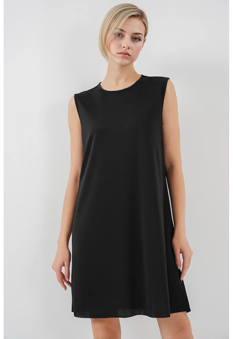 Rochie midi - lejera - negru - poliester -