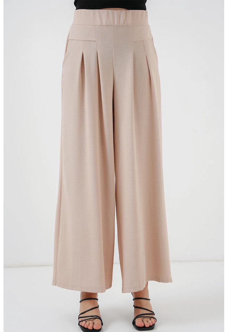 Pantaloni dama - HiCCUP - plisati - bej - poliester-elastan