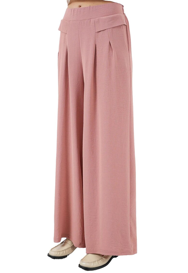 Pantaloni dama - cu picior larg - poliester/elastan - roz -