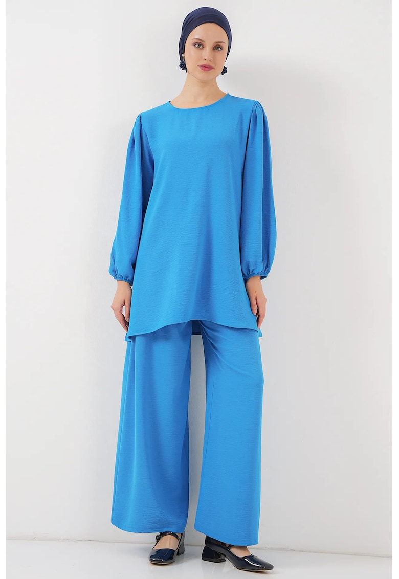 Compleu dama din 2 piese - maneca lunga - albastru - poliester-elastan
