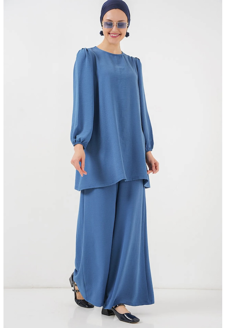 Set tunica si pantaloni dama - poliester/elastan - albastru