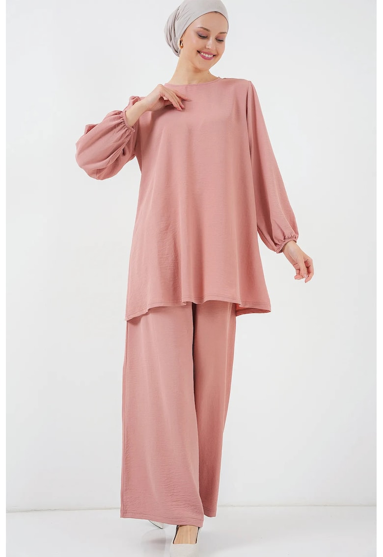 Set tunica si pantaloni dama - poliester/elastan - roz