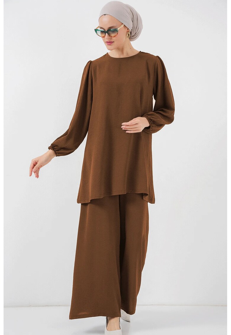 Set tunica si pantaloni dama - poliester/elastan - maro