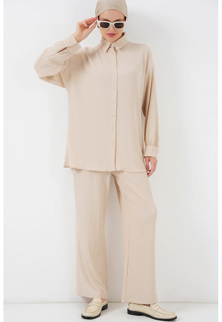 Compleu dama HiCCUP - guler elegant - croi larg - poliester/elastan - bej -