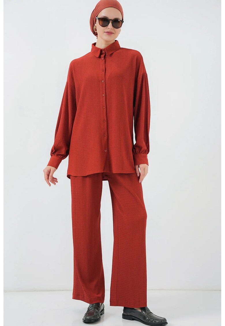 Compleu dama tricotat - doua piese - rosu - poliester-elastan