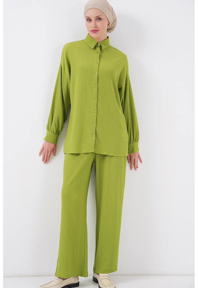 Compleu dama - HiCCUP - guler elegant - croi larg - poliester/elastan - verde -