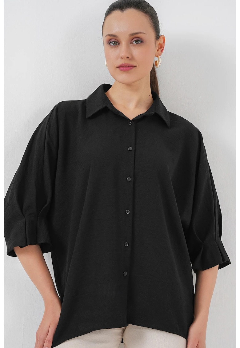 Camasa HiCCUP lejera din amestec de in cu bumbac - negru