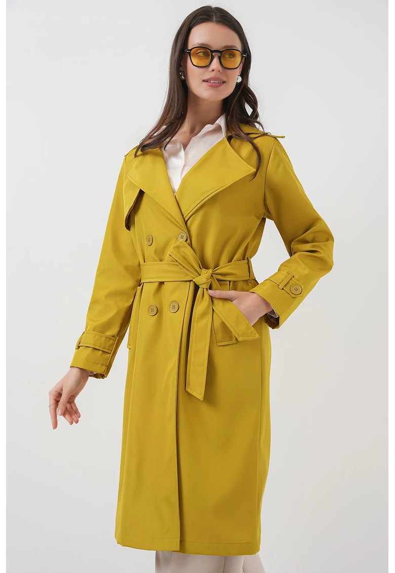 Palton dama  poliester - captusit - cu 2 randuri de nasturi - galben