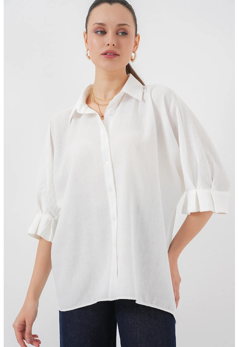 Camasa HiCCUP lejera din amestec de in cu bumbac - alb