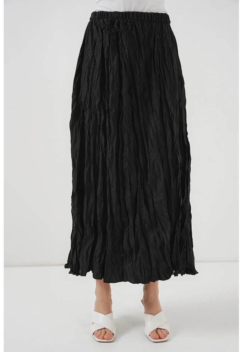 Fusta maxi texturata cu captuseala - neagra - poliester