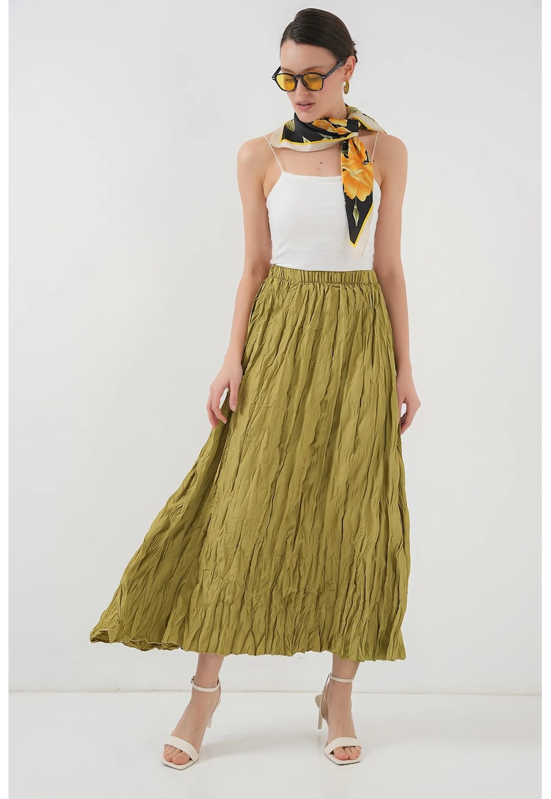 Fusta maxi texturata cu captuseala - verde - poliester