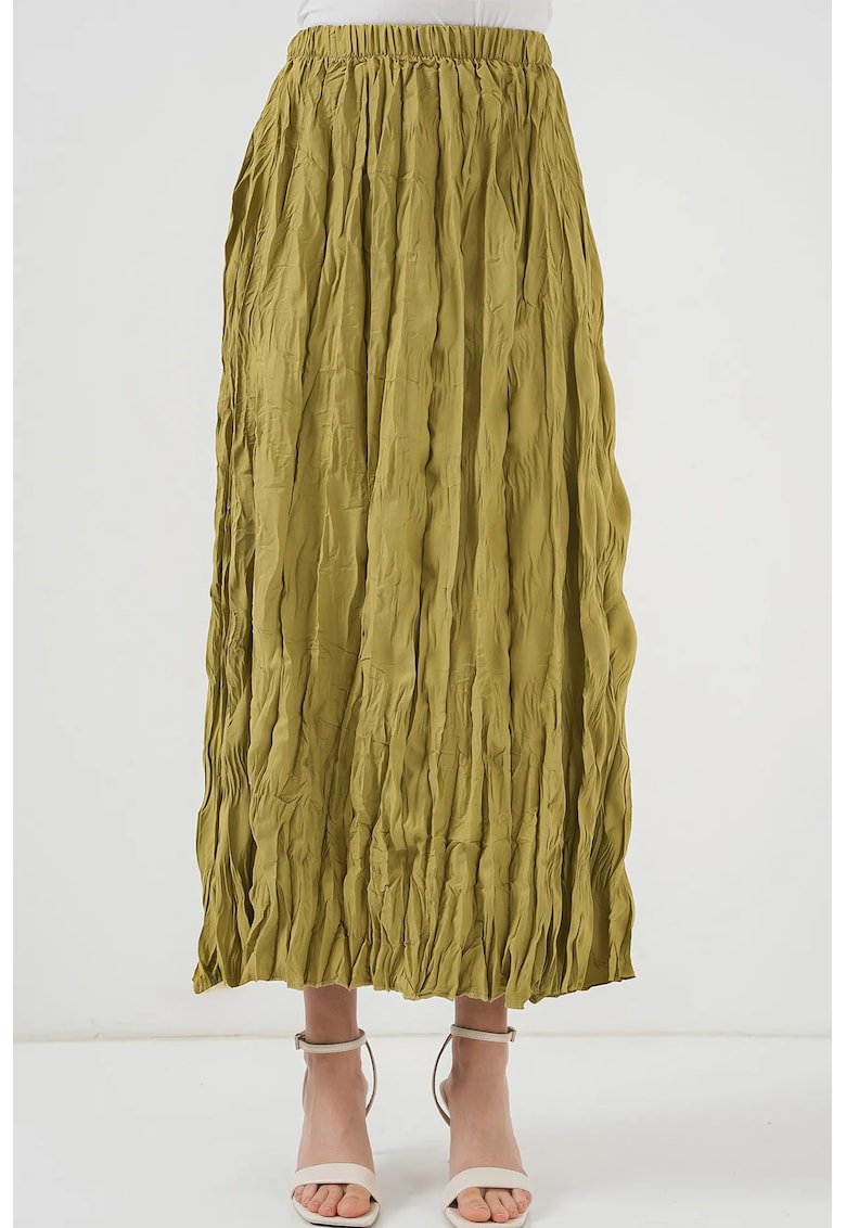 Fusta maxi texturata  cu captuseala - verde - poliester