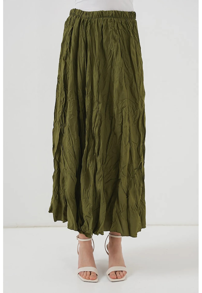 Fusta maxi texturata cu captuseala - verde - poliester -