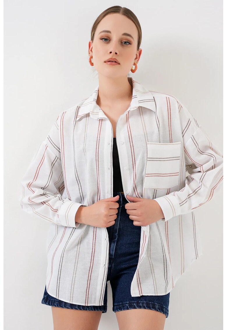 Camasa supradimensionata - BDART - bumbac - cu dungi - alb