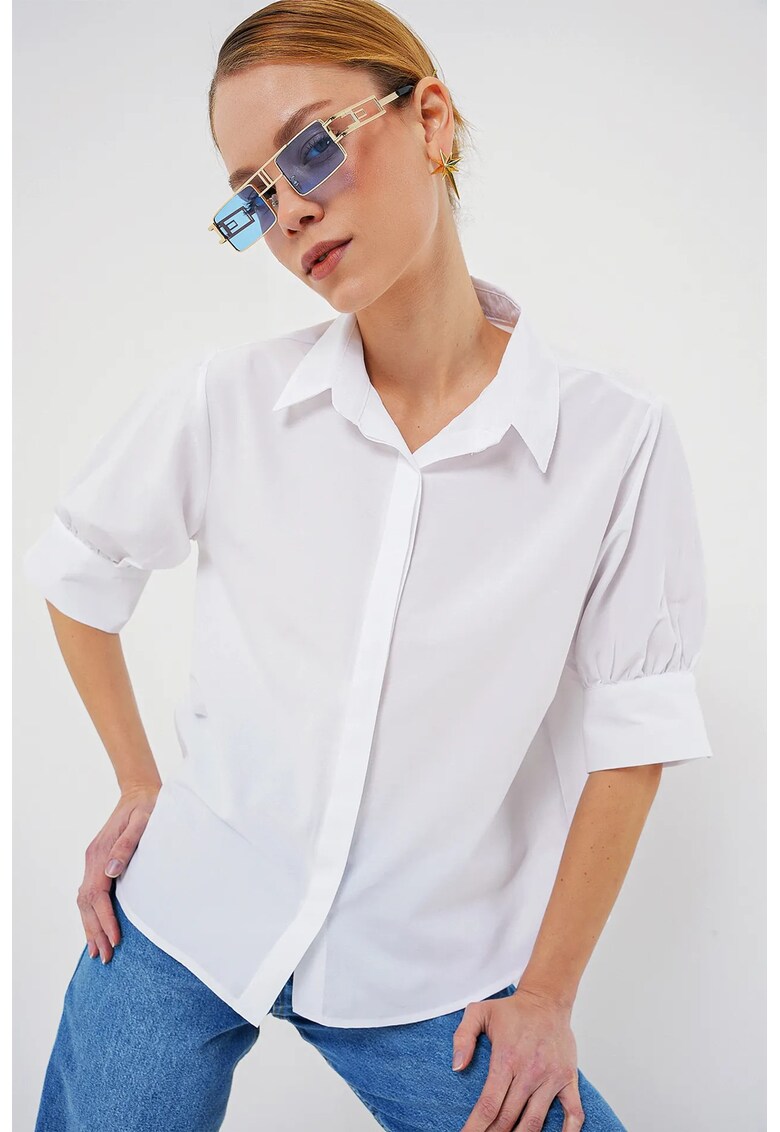 Camasa dama - din poplin - cu nasturi - alb - bumbac