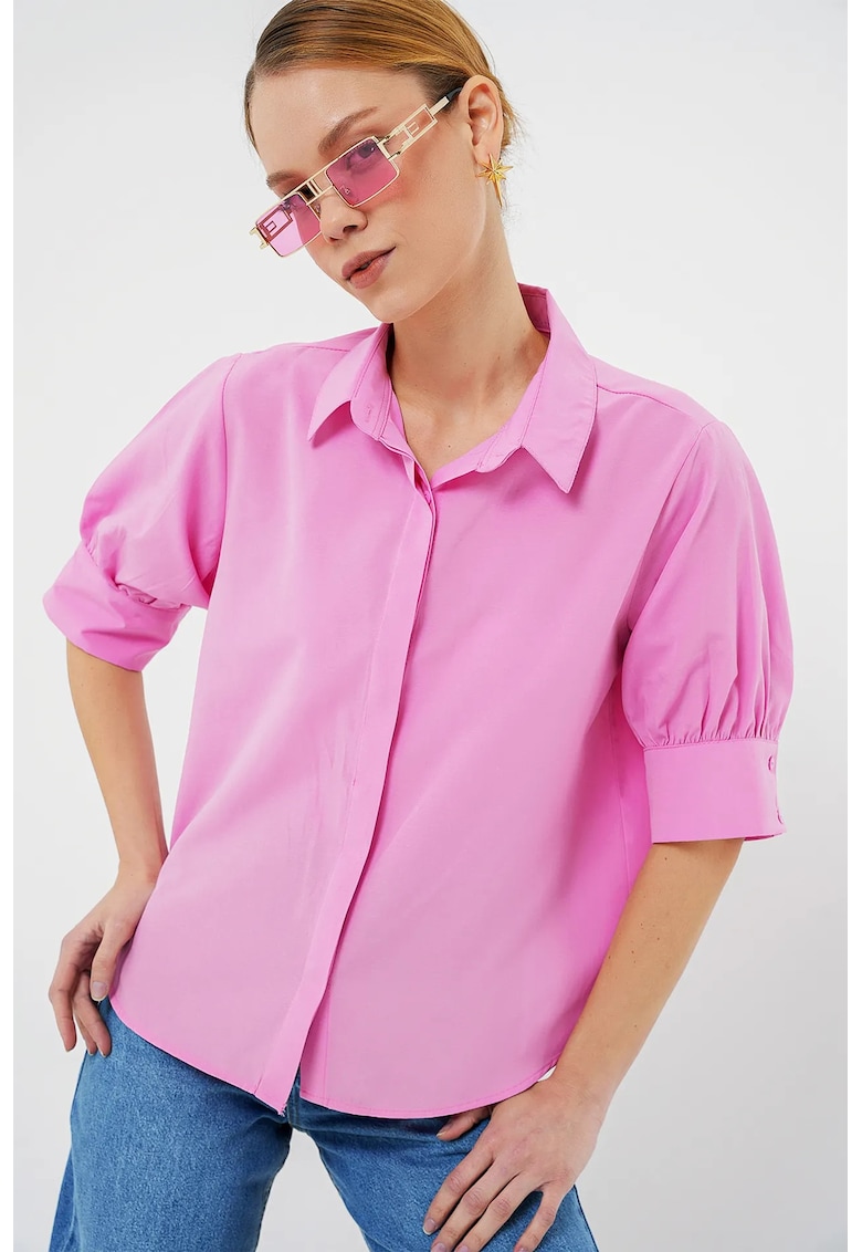 Camasa dama - din poplin - cu nasturi - roz - bumbac
