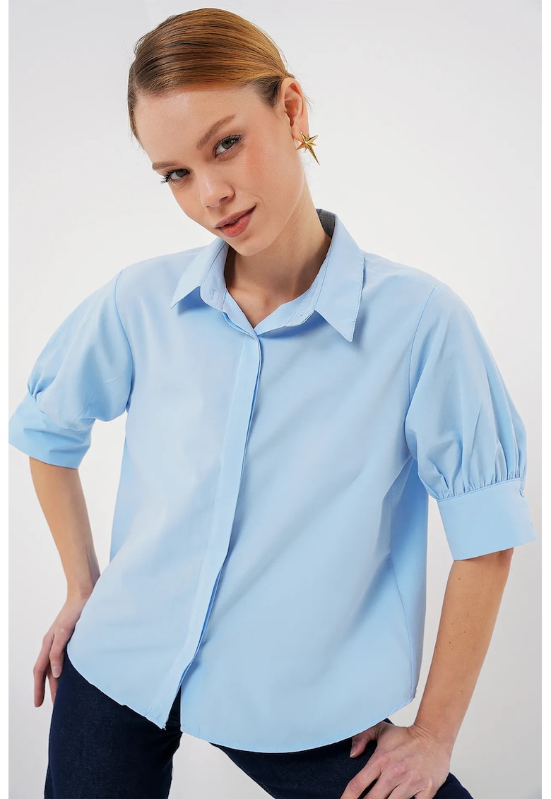 Camasa dama - din poplin - cu nasturi - albastru - bumbac