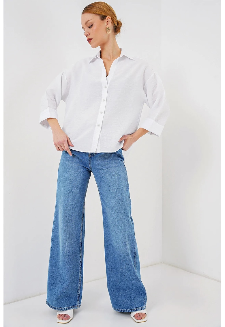 Camasa dama  BDART - cu nasturi - alb - viscoza-nylon