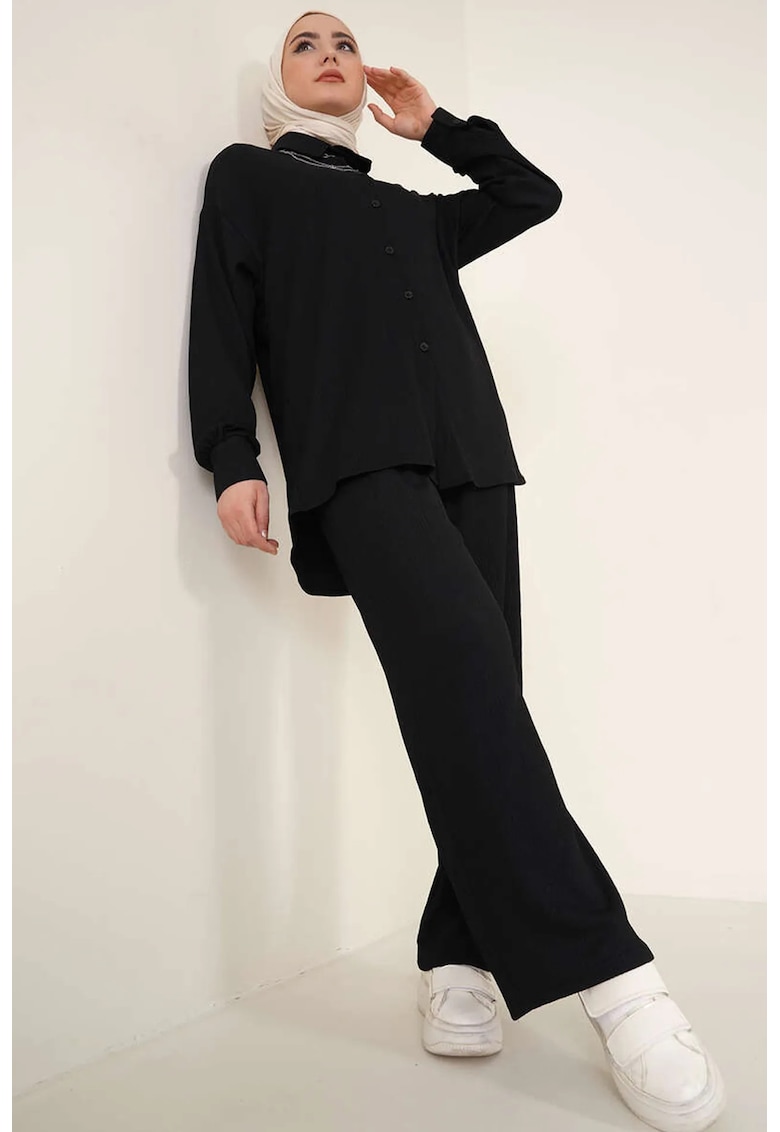 Compleu dama - 2 piese - supradimensionat - poliester/elastan - negru