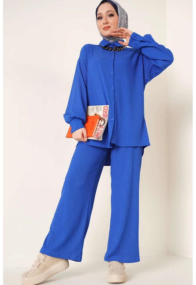 Compleu dama - 2 piese - supradimensionat - poliester/elastan - albastru